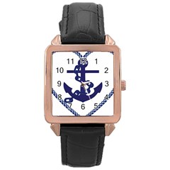 Anchor Chain Nautical Ocean Sea Rose Gold Leather Watch  by Sapixe