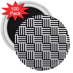 Basket Black Lines Stripes White 3  Magnets (100 pack) Front