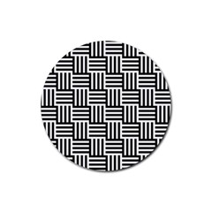 Basket Black Lines Stripes White Rubber Round Coaster (4 Pack)  by Sapixe