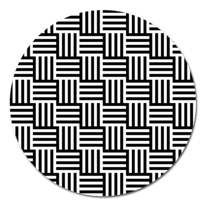 Basket Black Lines Stripes White Magnet 5  (Round)