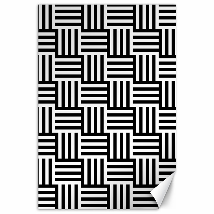 Basket Black Lines Stripes White Canvas 24  x 36 