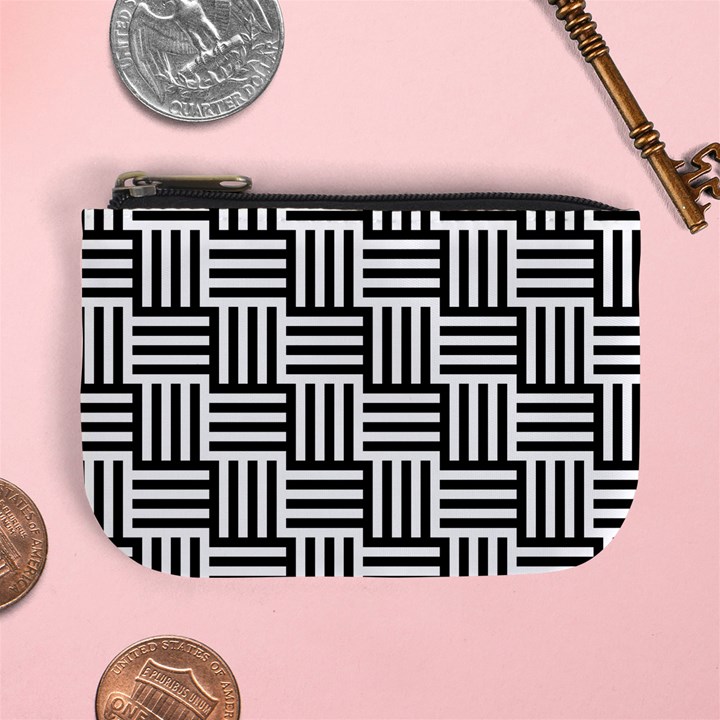 Basket Black Lines Stripes White Mini Coin Purse