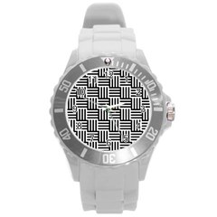 Basket Black Lines Stripes White Round Plastic Sport Watch (l) by Sapixe