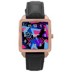 Memphis Pattern Geometric Abstract Rose Gold Leather Watch  by Sapixe