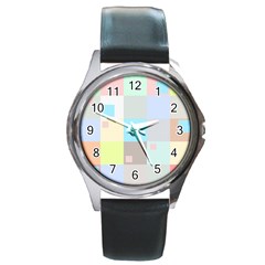 Pastel Diamonds Background Round Metal Watch by Sapixe