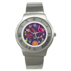 Background Decorative Floral Stainless Steel Watch by Sapixe