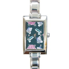 Butterfly Pattern Dead Death Rose Rectangle Italian Charm Watch by Sapixe