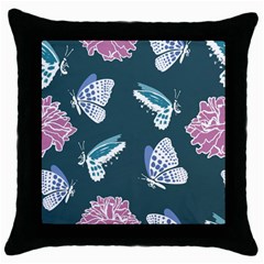 Butterfly Pattern Dead Death Rose Throw Pillow Case (black) by Sapixe