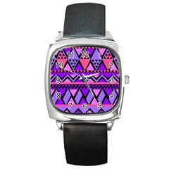 Seamless Purple Pink Pattern Square Metal Watch by Sapixe