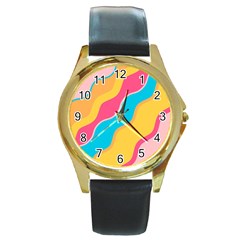 Cake Color Palette Painting Round Gold Metal Watch by Sapixe