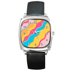 Cake Color Palette Painting Square Metal Watch