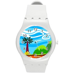 Landscape Background Nature Sky Round Plastic Sport Watch (m) by Sapixe