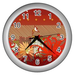 Abstract Background Flower Design Wall Clock (silver) by Sapixe