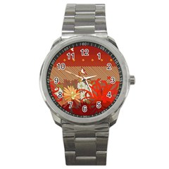 Abstract Background Flower Design Sport Metal Watch