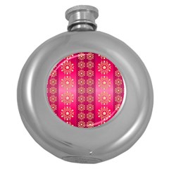 Background Pattern Pink Wallpaper Round Hip Flask (5 Oz) by Sapixe