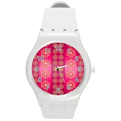 Background Pattern Pink Wallpaper Round Plastic Sport Watch (m)