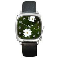 Daisies In Green Square Metal Watch