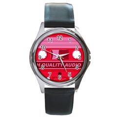 Red Cassette Round Metal Watch