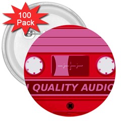 Red Cassette 3  Buttons (100 pack) 