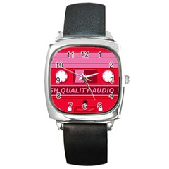 Red Cassette Square Metal Watch