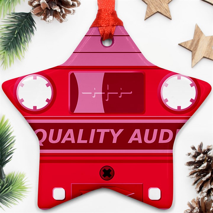 Red Cassette Star Ornament (Two Sides)