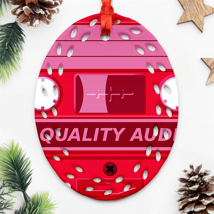 Red Cassette Oval Filigree Ornament (Two Sides)