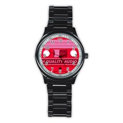 Red Cassette Stainless Steel Round Watch