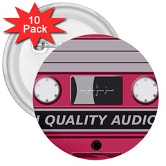 Pink Cassette 3  Buttons (10 Pack) 