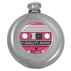 Pink Cassette Round Hip Flask (5 Oz) by vintage2030