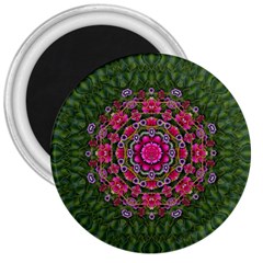 Fantasy Floral Wreath In The Green Summer  Leaves 3  Magnets by pepitasart