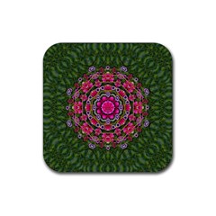 Fantasy Floral Wreath In The Green Summer  Leaves Rubber Coaster (square)  by pepitasart