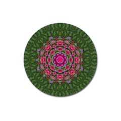 Fantasy Floral Wreath In The Green Summer  Leaves Magnet 3  (round) by pepitasart