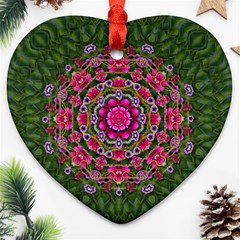 Fantasy Floral Wreath In The Green Summer  Leaves Heart Ornament (two Sides) by pepitasart