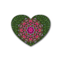 Fantasy Floral Wreath In The Green Summer  Leaves Rubber Coaster (heart)  by pepitasart