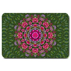 Fantasy Floral Wreath In The Green Summer  Leaves Large Doormat  by pepitasart