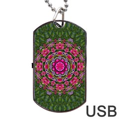 Fantasy Floral Wreath In The Green Summer  Leaves Dog Tag Usb Flash (one Side) by pepitasart