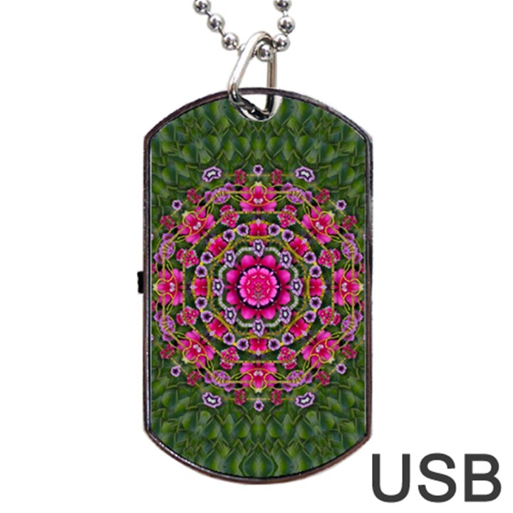 Fantasy Floral Wreath In The Green Summer  Leaves Dog Tag USB Flash (Two Sides)