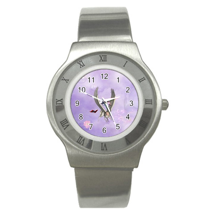 Cute Little Pegasus With Butterflies Stainless Steel Watch