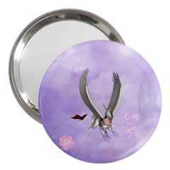 Cute Little Pegasus With Butterflies 3  Handbag Mirrors by FantasyWorld7