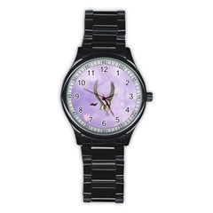 Cute Little Pegasus With Butterflies Stainless Steel Round Watch by FantasyWorld7