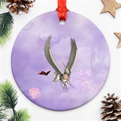 Cute Little Pegasus With Butterflies Ornament (round) by FantasyWorld7