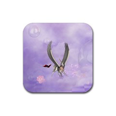 Cute Little Pegasus With Butterflies Rubber Coaster (square)  by FantasyWorld7