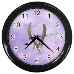 Cute Little Pegasus With Butterflies Wall Clock (black) by FantasyWorld7