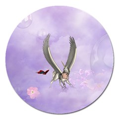 Cute Little Pegasus With Butterflies Magnet 5  (round) by FantasyWorld7