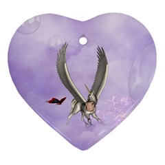 Cute Little Pegasus With Butterflies Heart Ornament (two Sides) by FantasyWorld7