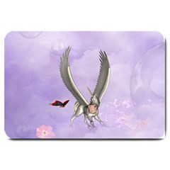 Cute Little Pegasus With Butterflies Large Doormat  by FantasyWorld7