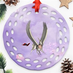 Cute Little Pegasus With Butterflies Ornament (round Filigree) by FantasyWorld7