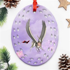 Cute Little Pegasus With Butterflies Ornament (oval Filigree) by FantasyWorld7