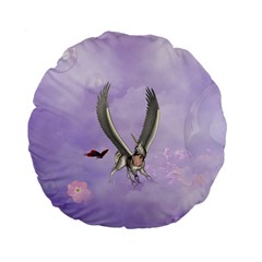 Cute Little Pegasus With Butterflies Standard 15  Premium Flano Round Cushions by FantasyWorld7