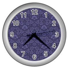 Damask Purple Wall Clock (silver) by vintage2030